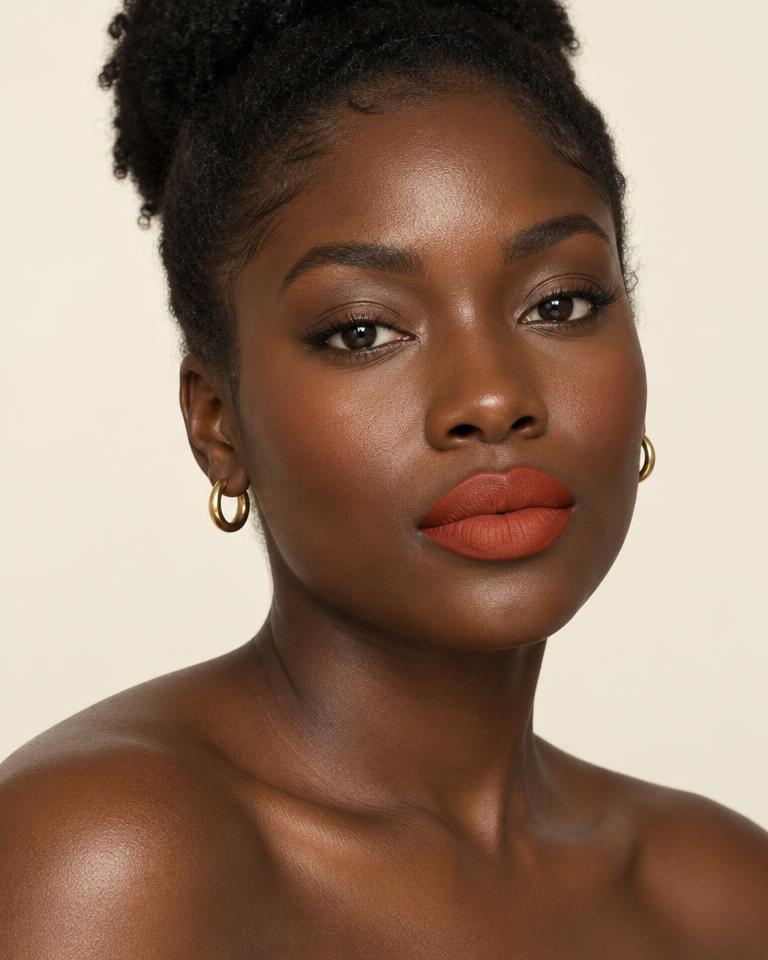 Model with deep skin tone wearing Ember